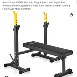 Bench Press, CANPA Olympic Weight Bench with Squat Rack Workout Bench Adjustable Barbell Rack Stand Strength Training Home Gym Multi-Function