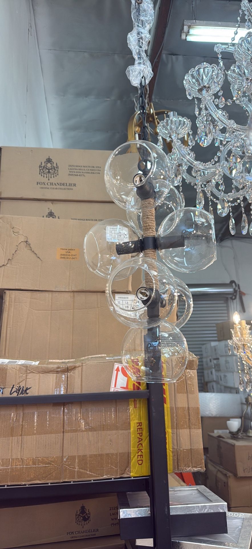 clearance Modern 6-Light Glass Globe Chandelier with Rope Accent, 21”H