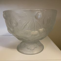 Frosted Glass Cherry Design Deep Salad Bowl