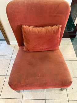 Rust / Terracotta Suede Accent Chair with Lumbar Pillow (Moving Sale)