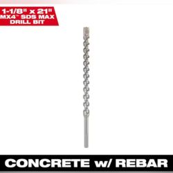 Milwaukee 1-1/8 in. x 21 in. 4-Cutter SDS-MAX Carbide Drill Bit
