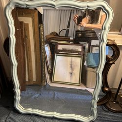 Large Scalloped Light Blue Mirror 43x32