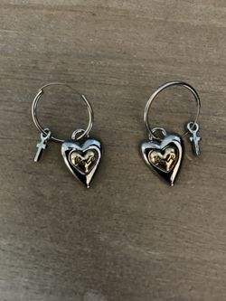 Love Heart with Cross Dangle Earrings