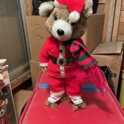 Vintage 1985 Christmas Roller Santa Bear Real