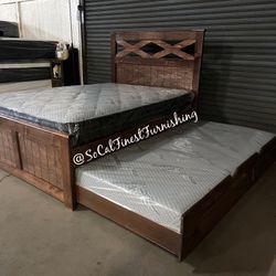New Queen Bed With Trundle And Mattresses 
