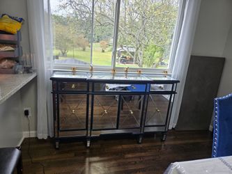 Mirrored Console Table with Gold Hardware
