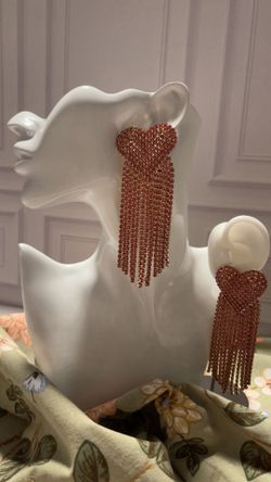 Heart Pink Rhinestone Earrings