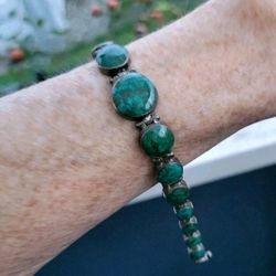 Vintage 950 Sterling Silver Chrysocolla Link Bracelet. 7.25" 29g