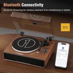 1 by ONE Vinyl Record Player with Bluetooth Input, All-in-One Turntable with Built-in Speakers, Phono Preamp, AT-3600L Cartridge, Belt Drive 33/45 RPM