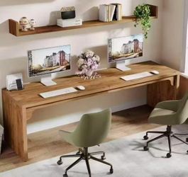XK00644 78.7" Two Person Desk, Wood Long Computer Desk Double Desk