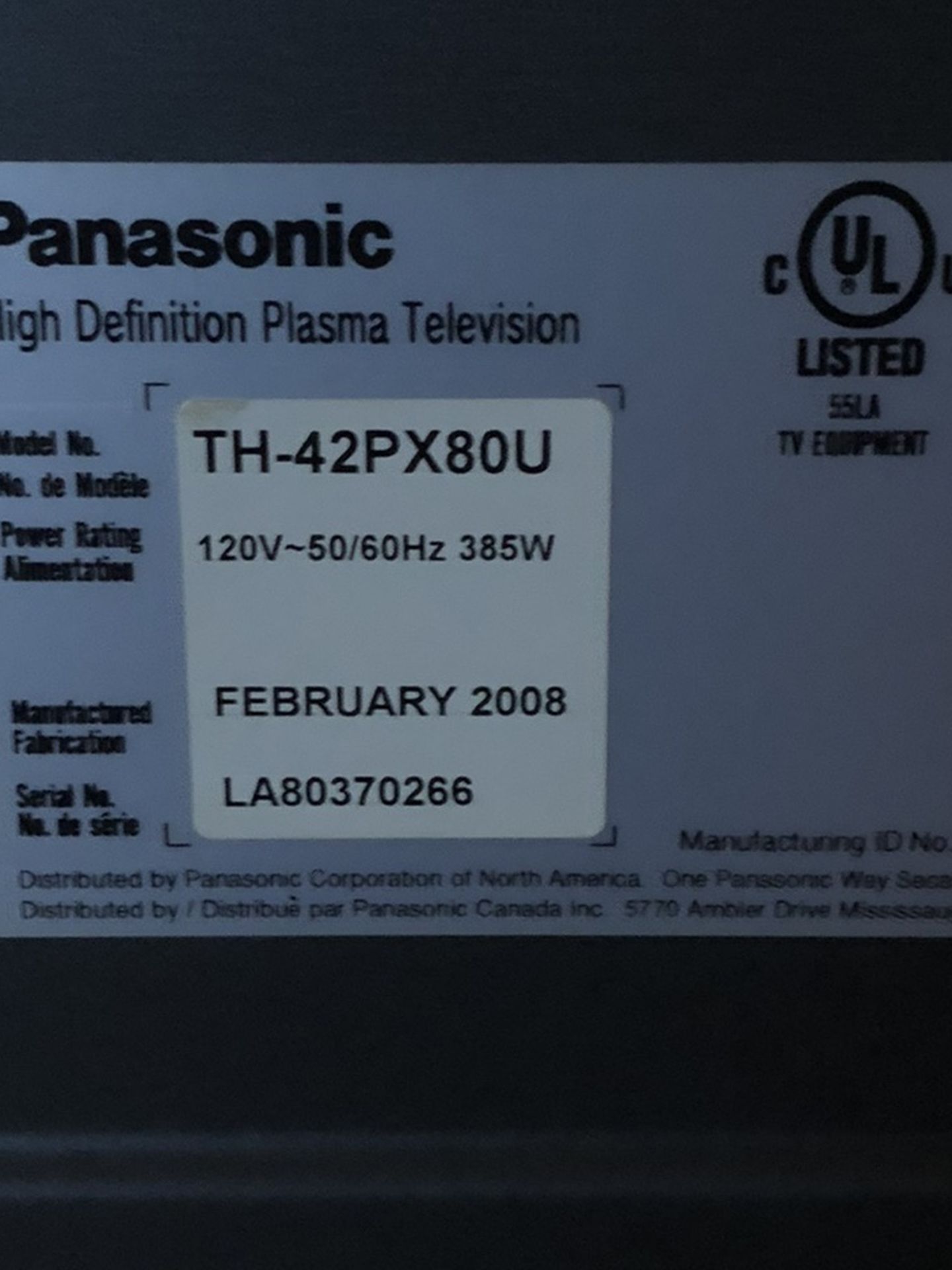 42 inch plasma high definition Panasonic TV