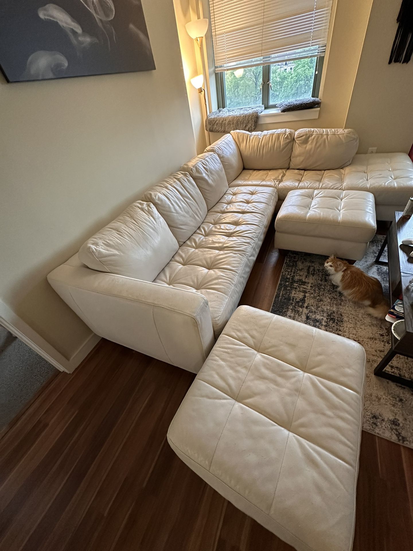 White Leather 4 Piece Couch