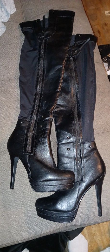 Black Leather Baker's Over The Knee Thigh High Boots Size 9M
