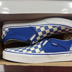 Blue Checkerboard Slip On Vans 