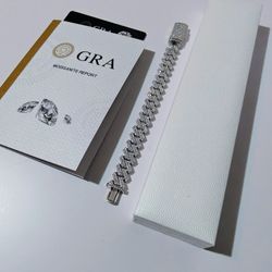 Moissanite Cuban Link Bracelet - 10CT VVS1, 14K White Gold Plated, 925 Silver, GRA Certified