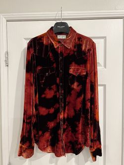 SAINT LAURENT YSL Bleach Velvet Classic Western Shirt in Red (XL men’s)