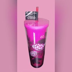 Starbucks Plastic 2021 Christmas Holiday Vibrant Berry Pink Color Change Tumbler 24oz
