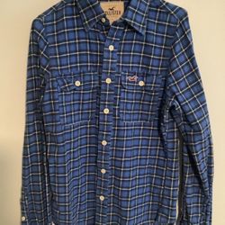 HOLLISTER - Blue Plaid Flannel SHIRT - Button Up Long Sleeve Casual