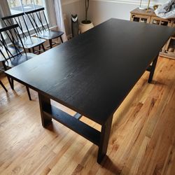 Rectangular Wood Dining Table Black 72" Linden