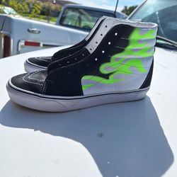Men's Old Skool Green Flame Sk8 Hi Tops Vans