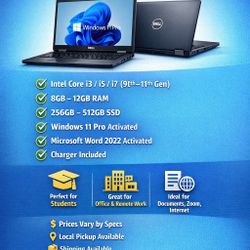 💻 Dell Latitude Laptops – Core i3 / i5 / i7 (9th–11th Gen) | SSD | Windows 11 Pro + Word 2022