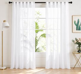 84 inch White sheer back tab curtain