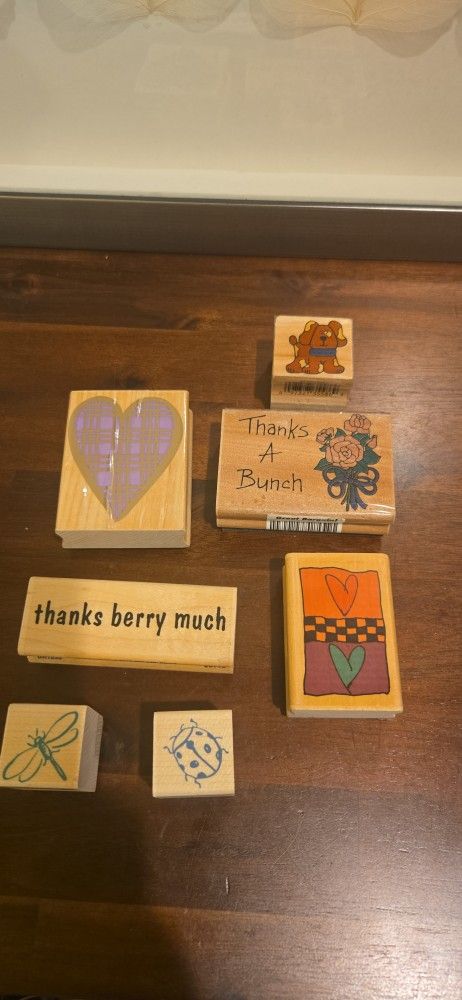 Lot of 7 Rubber Stamps – Hearts, Thanks, Puppy, Dragonfly, Ladybug – Scrapbooking / Card Making / Crafts