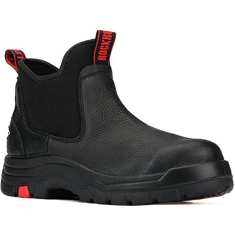 🥾👞🥾ROCKROOSTER Men's 6 inch Black Leather STEEL Toe Waterproof EH Protective Slip On Work Boots size 11 🥾👞🥾