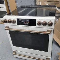 Brand new GE Cafe matte white electric range with air fryer self cleaning convection 