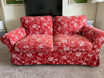 Sofa Couch Red Floral Two Seats, Loveseat Sofa