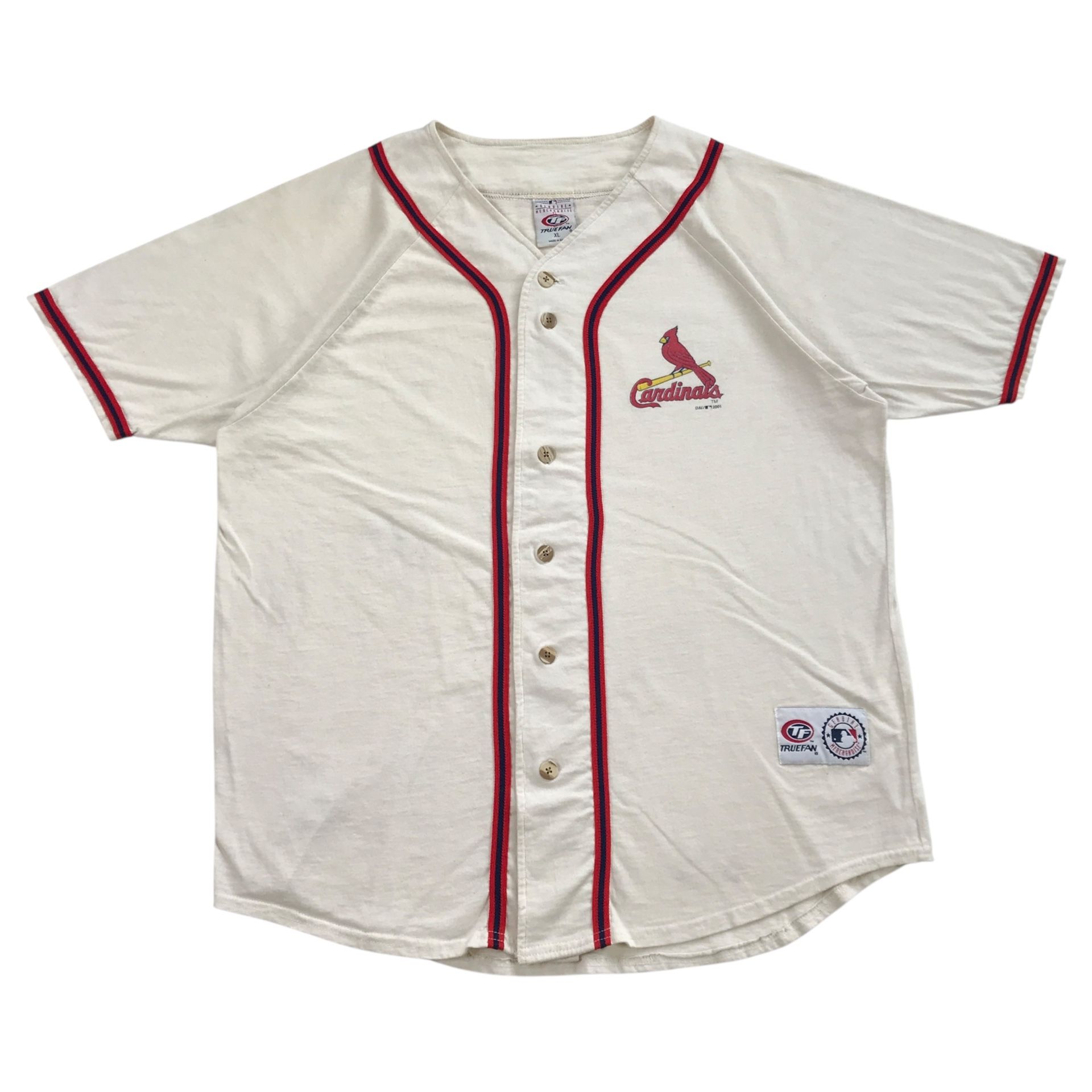 VINTAGE ST LOUIS CARDINALS JERSEY SHIRT MENS XL BEIGE MLB PUJOLS TRUE FAN Y2K