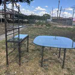 Glass Dining Table And Shelf Set
