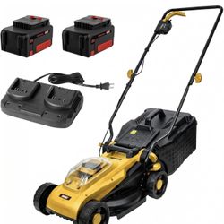 20V 13” Cordless Electric Lawn Mower,4-Position Height Adjustment, Push Battery Powered Lawnmower for Yard,Garden and Farm (2 * 4AH Batteries and Fast