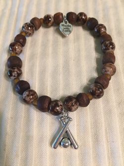 Handmade Stretch Bracelet with Glass Beads and Baseball and Bat Charm (53)