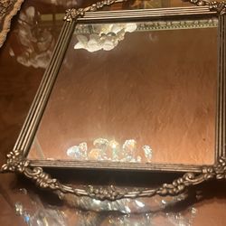 Vintage  Ornate Brass  Vanity Mirror  Tray 