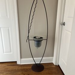 Vintage Tall Wrought Iron Floor Sculpture Candle Plant Holder with Glass Cloche  Fabulous wrought iron piece with large glass cloche. Stunning.  Must 
