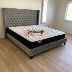New King Bed Frame With Mattress 