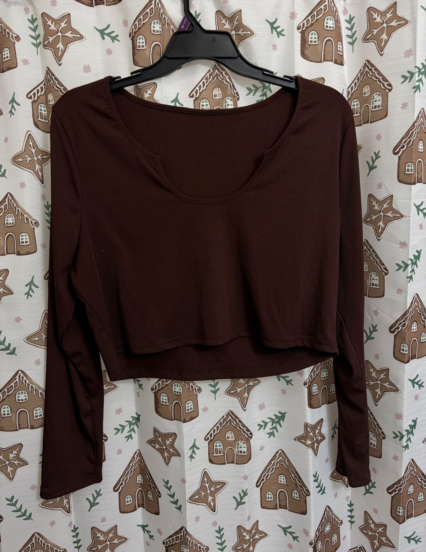 brown ribbed long sleeve top