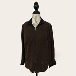 JM Collection Women's Brown Fall Jacket Faux Suede Full Zip Pockets Sz 12P