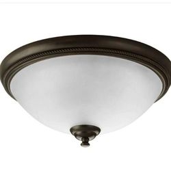 15 in. 2-Light Antique Bronze Flush Mount with Etched Watermark Glass Bowl