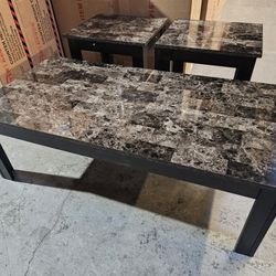 3pc Marble Finish Coffee Table Set 