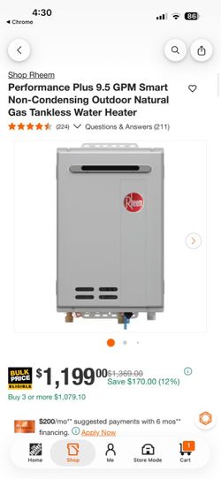 Shop Rheem Performance Plus 9.5 GPM Smart Non-Condensing Outdoor Natural Gas Tankless Water Heater