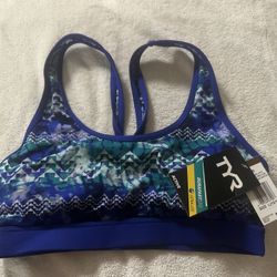 TYR Emerald Lake Active Bikini Swim Top Contour Cup Blue Green Size L 10/12