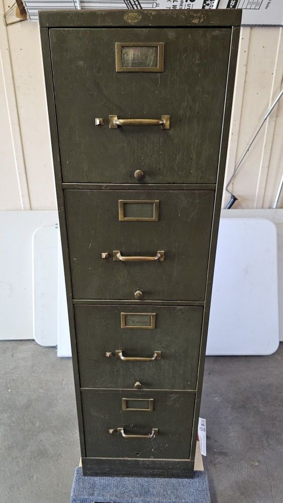 Vintage Art Metal 4 Drawer Metal Vertical File Cabinet, Letter Size