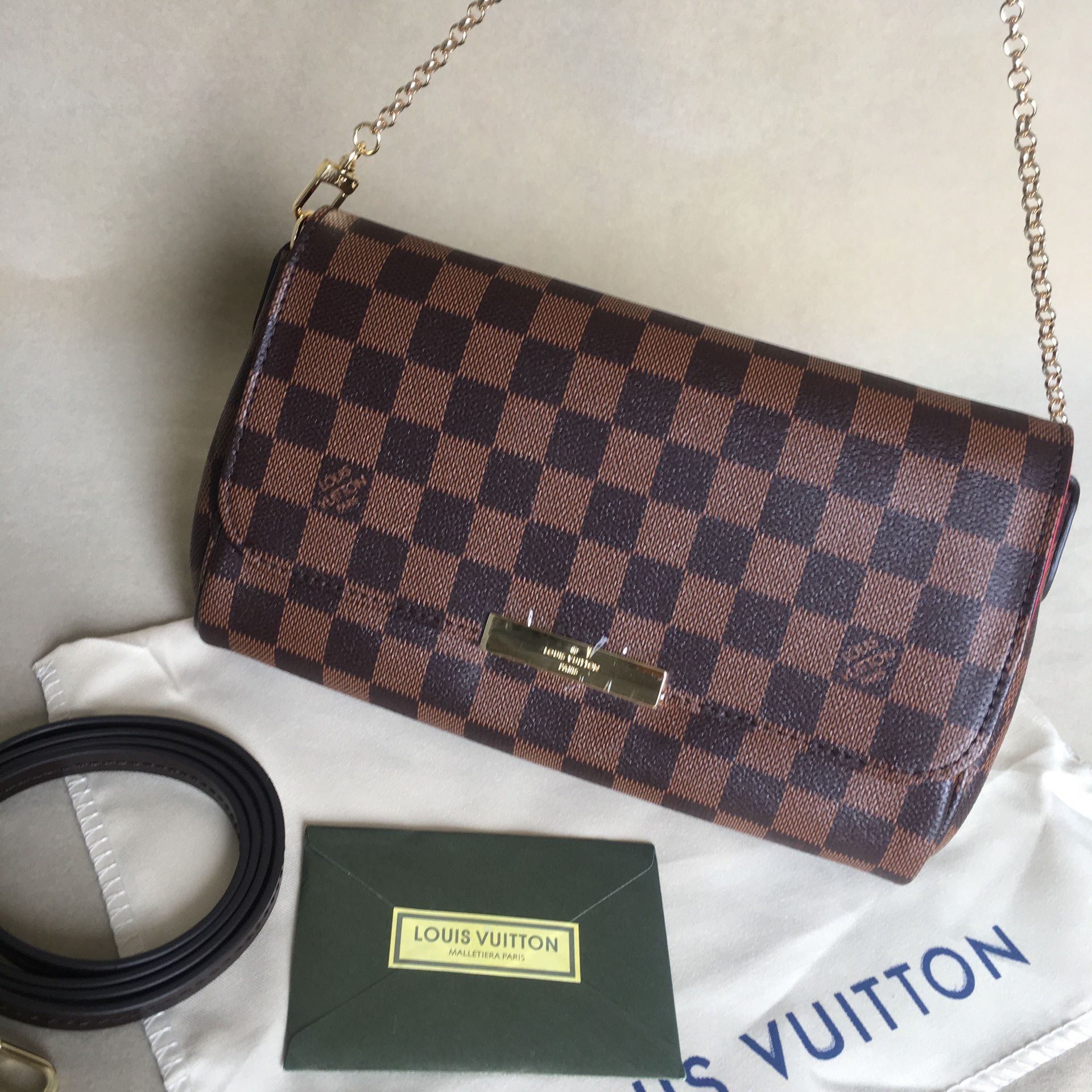 Louis Vuitton LV Damier Ebene Brown Checkered Favorite MM