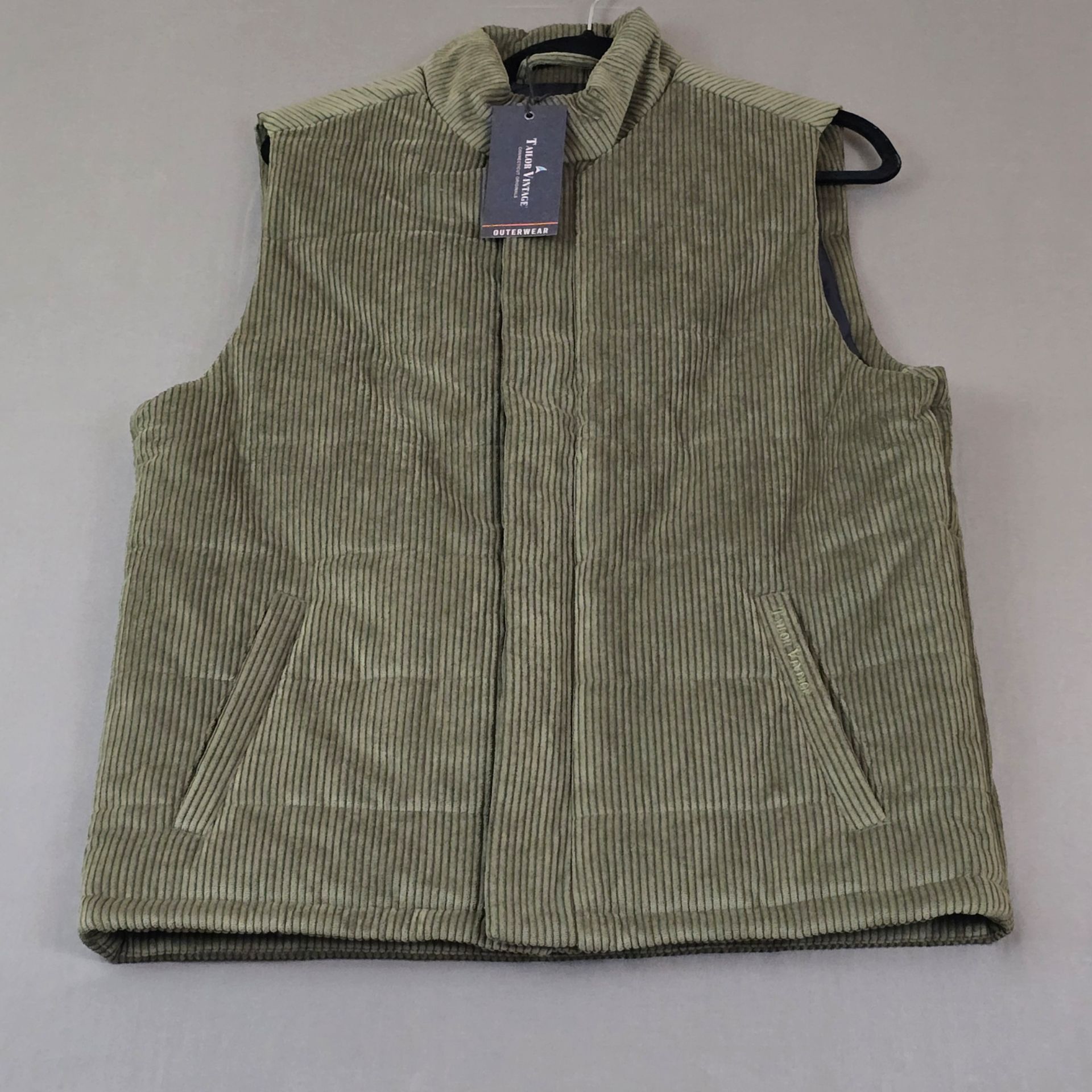 Tailor Vintage Corduroy Puffer Vest Mens Small Olive Green Quilted NWT