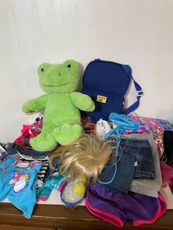 Build a Bear Lot Frog and Lots of Clothes, etc