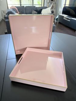 Set of 2 Pink Square Serving Trays with Gold Trim – 13 in.
