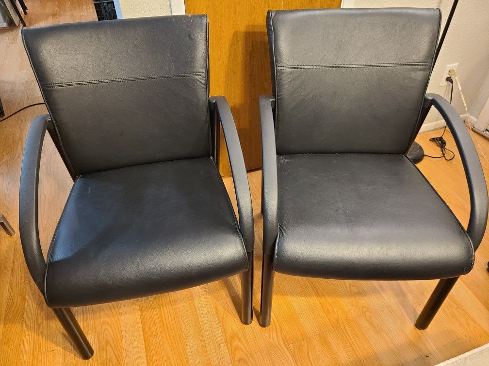 $125 each $250 pair 2 Black Leland Commercial High Quality Faux Leather Padded Cushioned Waiting Office Lobby Guest Chairs