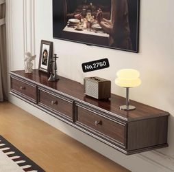 78.7IN Living Room Floating Tv Cabinet Warm White Wall Mounted Tv Unit with Drawers American Style ,Brown